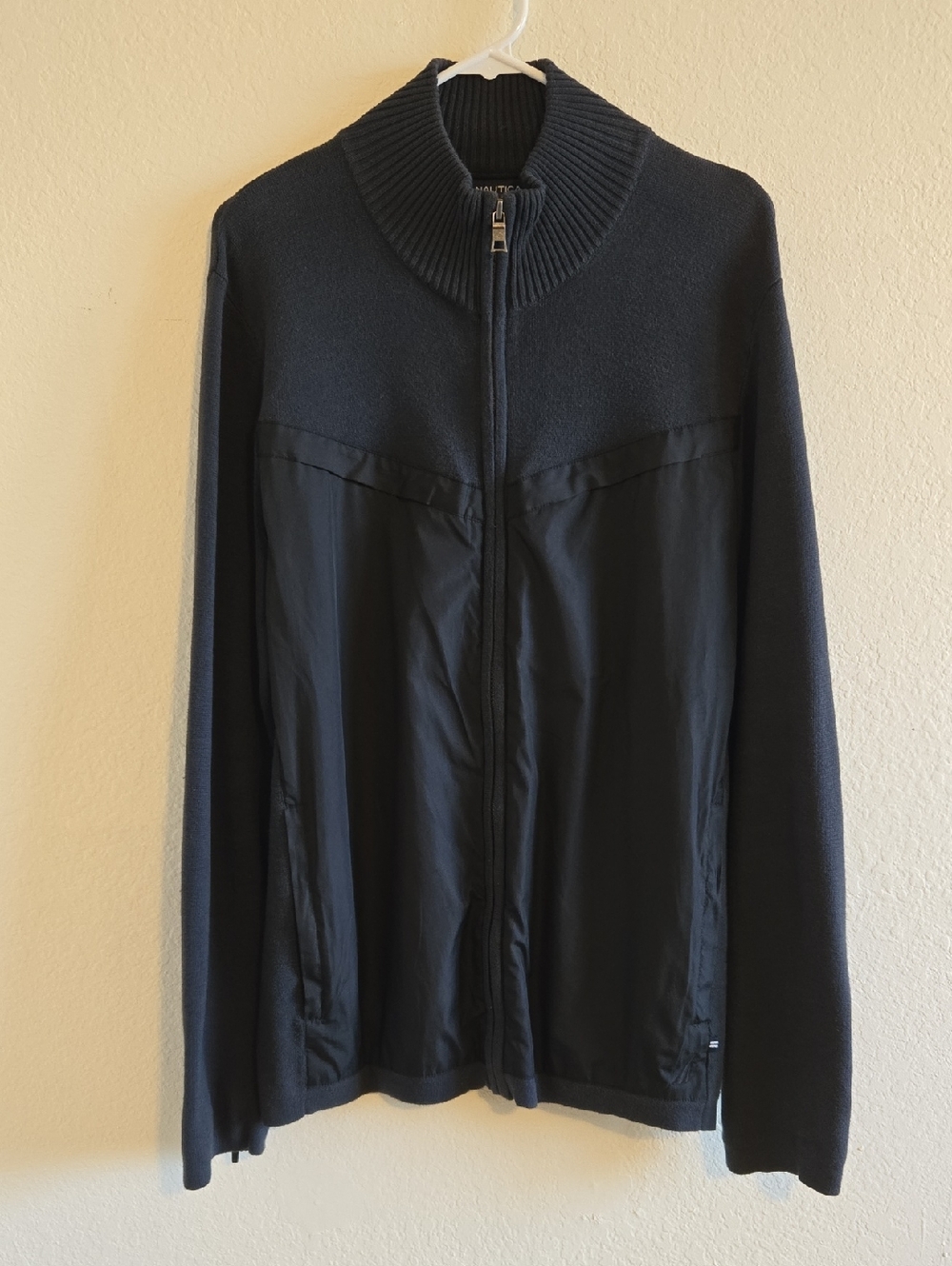 Nautica Full-Zip Mixed-Media Sweater Jacket - Granite Gray - Large